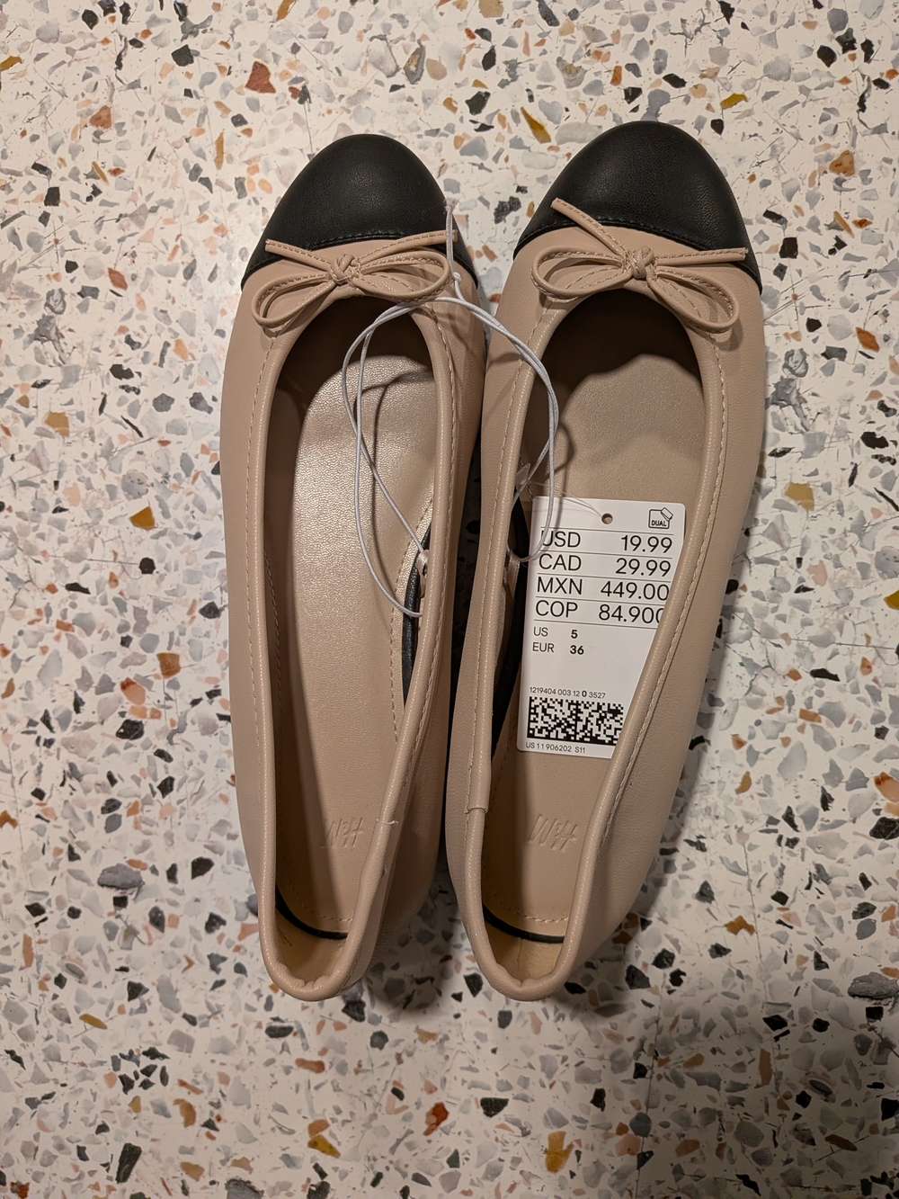 H&M Cap Toe Ballet Flats in Beige and Black